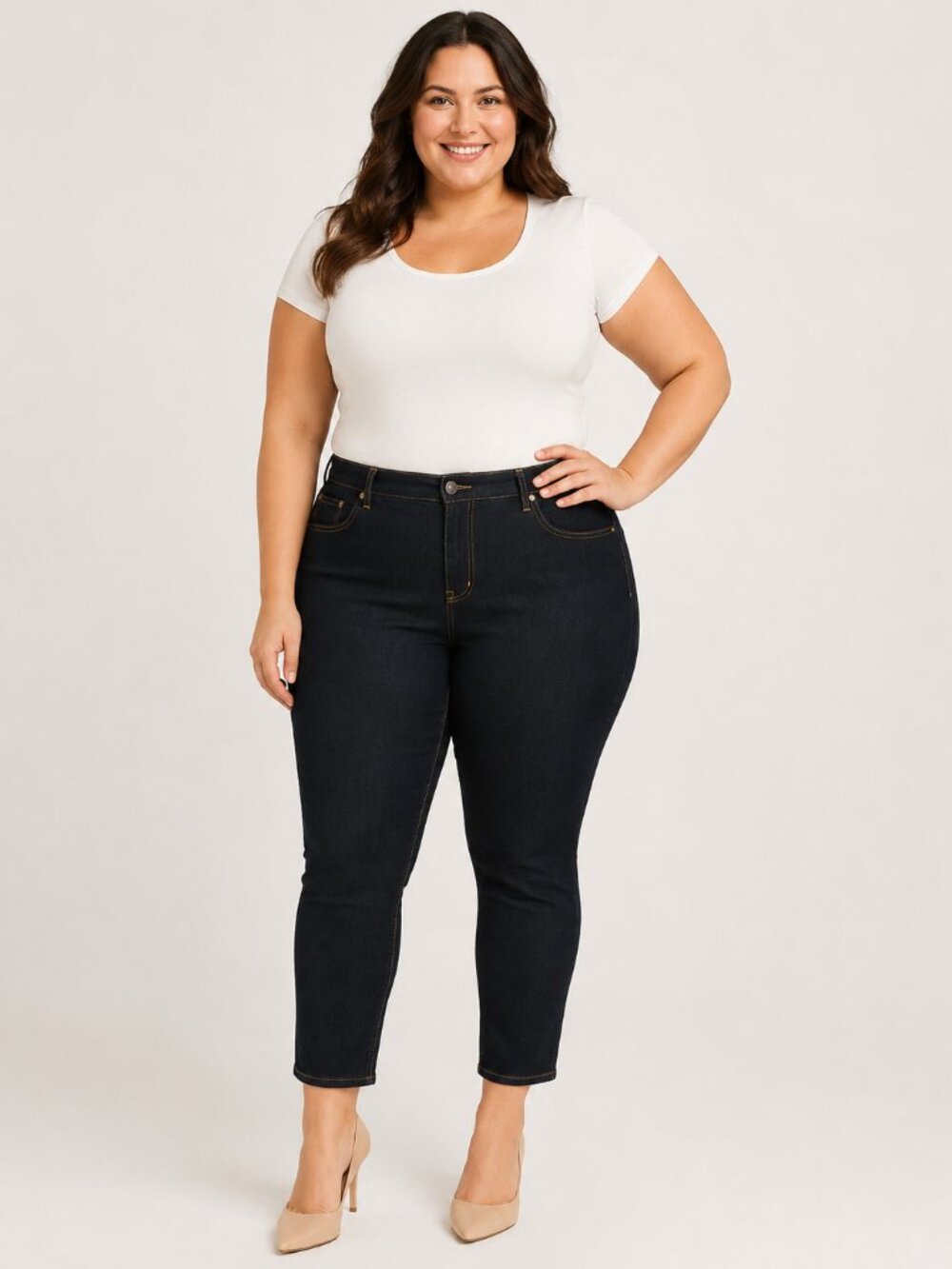 d.jeans Women’s Plus Size 22W Dark Wash Stretch Denim Skinny Capri Jeans Cotton